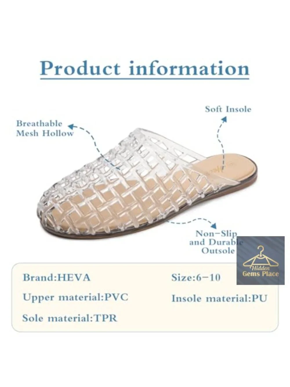 Women's Jelly Slide Sandals - Clear Mesh Hollow Closed Toe Slip On Flat Sandals